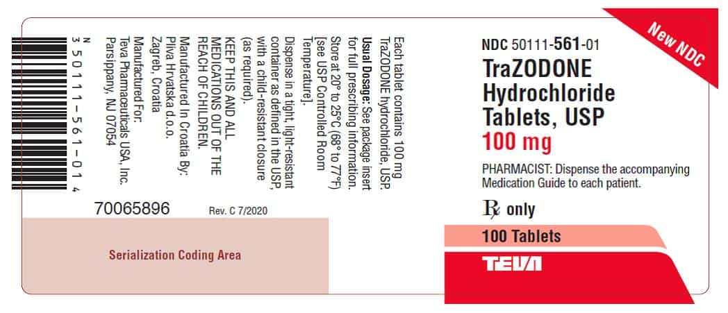PLIVA 434 Trazodone Hydrochloride 100mg New NDC code 561